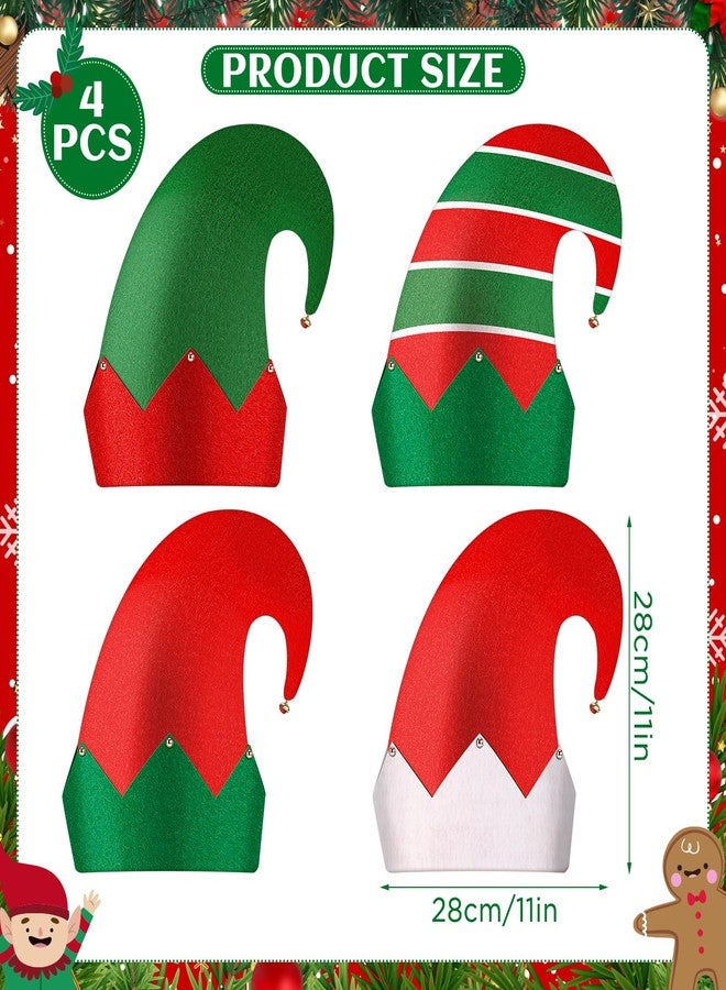 Woosytoo 4 Packs Christmas Elf Felt Hats Unisex Classic Santa Elf Hats Jingle Bells Green and Red Xmas Funny Hat for Christmas New Year Holiday Party Photos Props Cute Dress up Christmas Costume Gifts Favors - Image 2
